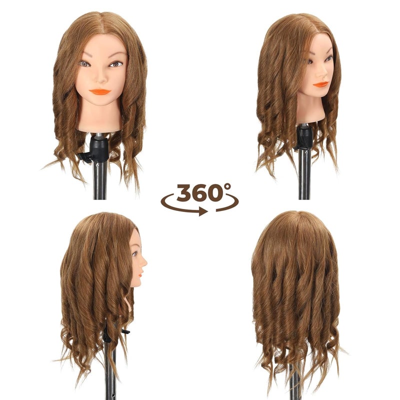 Opini Mannequin Head with 100% Real Human Hair Cosmetology Mannequin Doll Head for Practice Braiding Hairdresser Head with Stand and Tool (#Light Brown) - Image 5